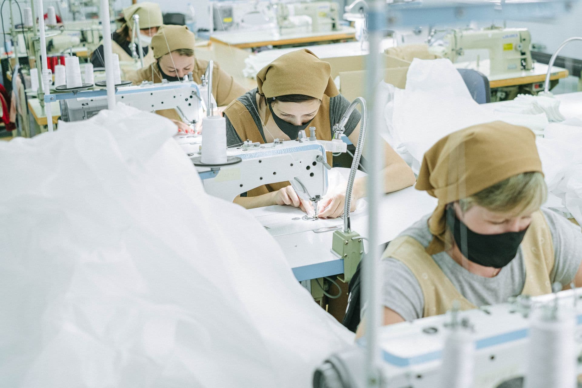 Industrial sewing line inside a modern garment factory